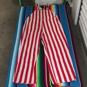 Game Bibs Overalls Women's M Red White Striped Baggy Fit Wide Leg Work 90s